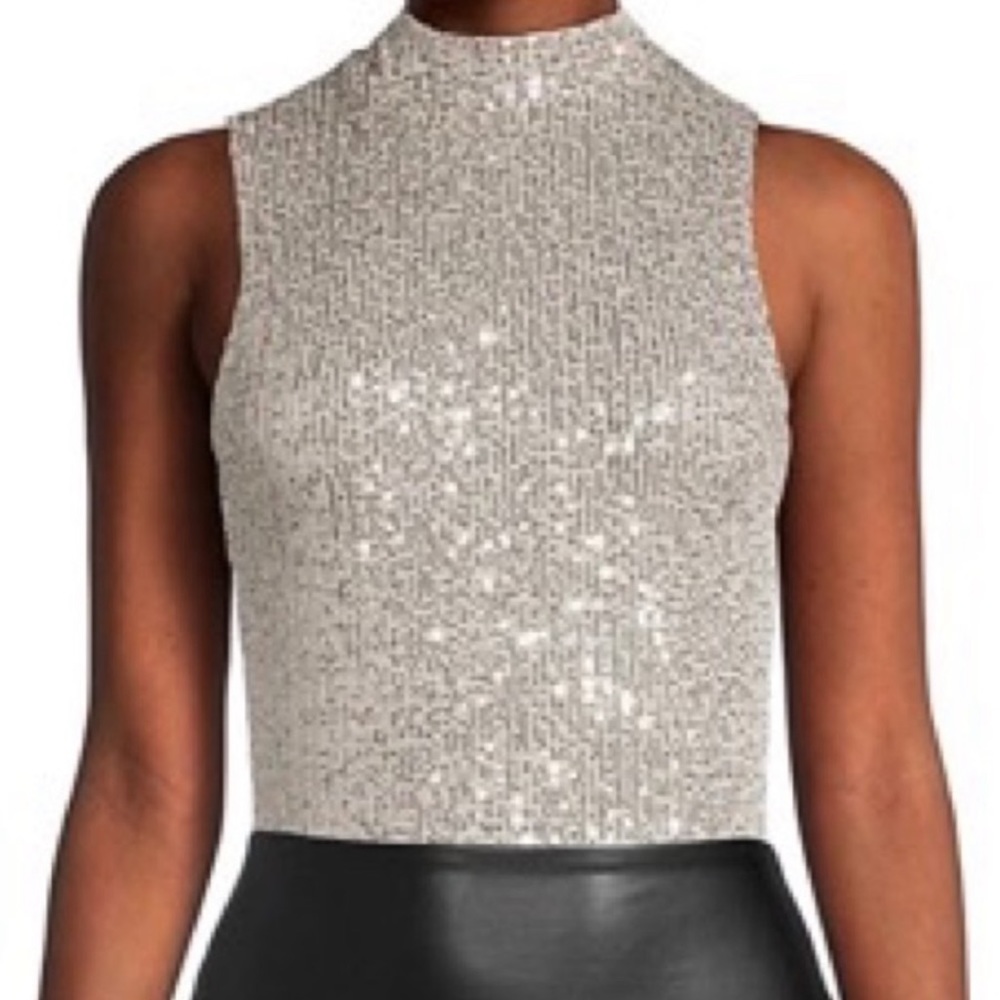 NWT 7 for All Mankind Silver Sequin Bodysuit Size Xsmall and Small